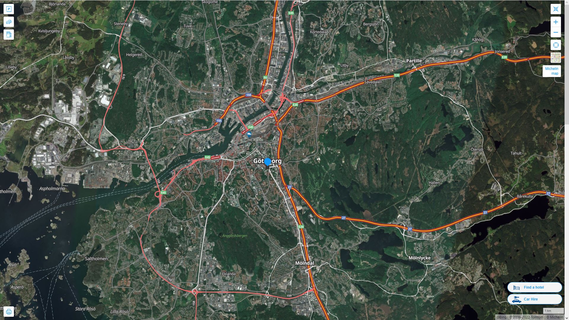 Goteborg Suede Autoroute et carte routiere avec vue satellite